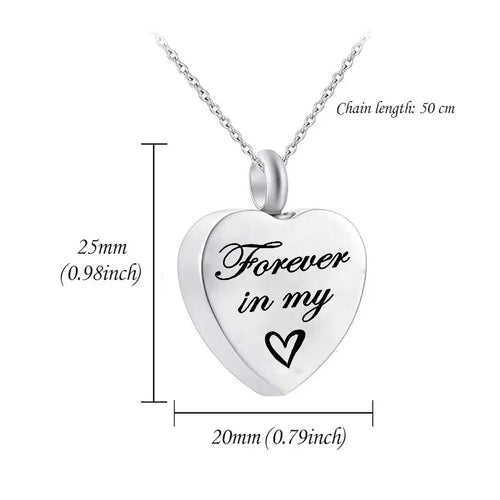 Engravable Ashes Commemorative Jewelry Cremation Pendant Will always Be in My Heart Commemorative Jewelry Pendant Necklace
