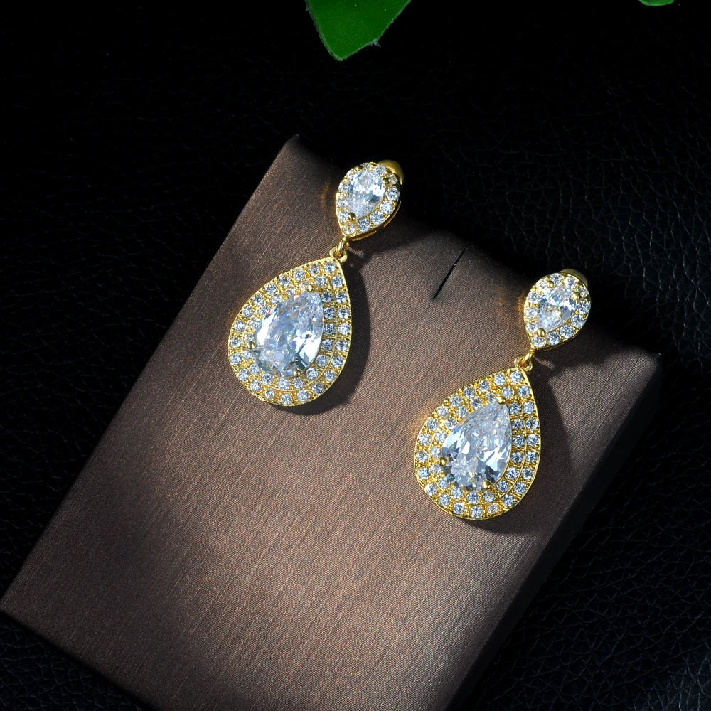 Fashion Women Accessories Micro CZ Stone Pave Drop Earrings AAA Cubic Zirconia Earring White/Rose Gold Color Earrings E-27