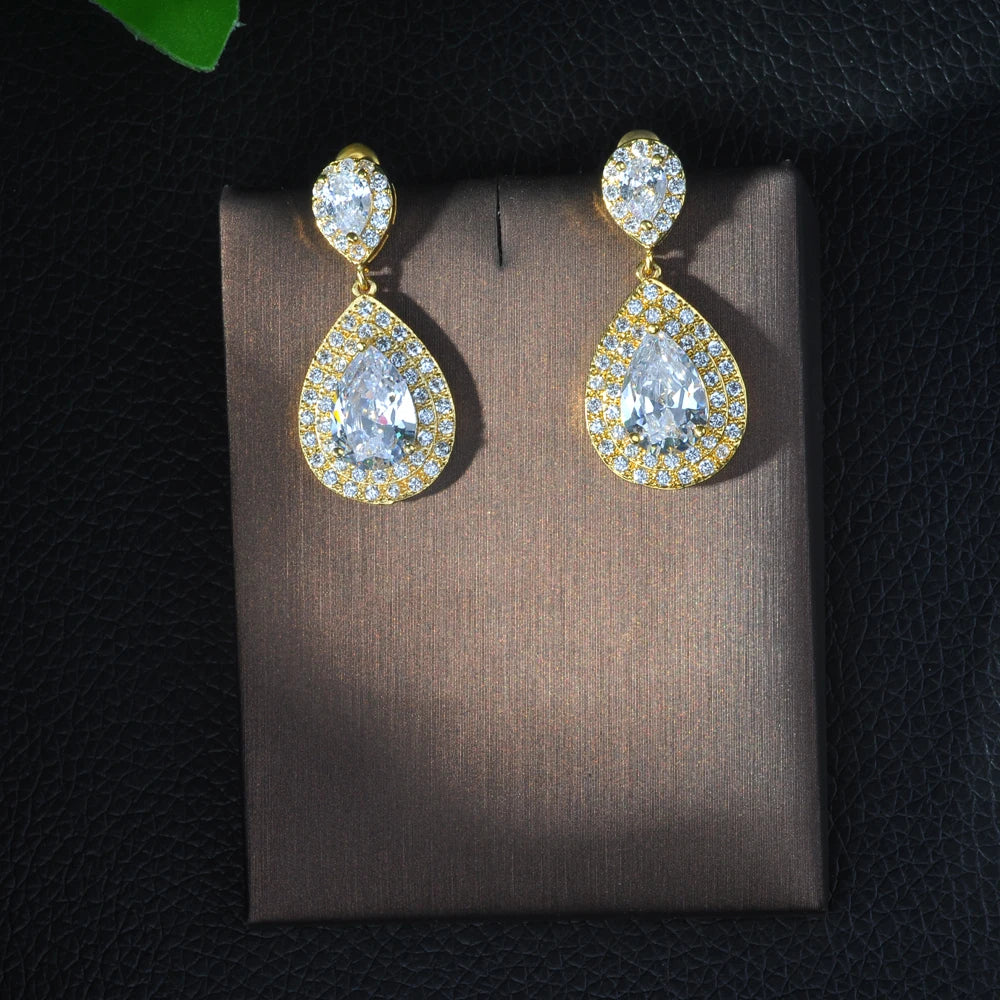 Fashion Women Accessories Micro CZ Stone Pave Drop Earrings AAA Cubic Zirconia Earring White/Rose Gold Color Earrings E-27