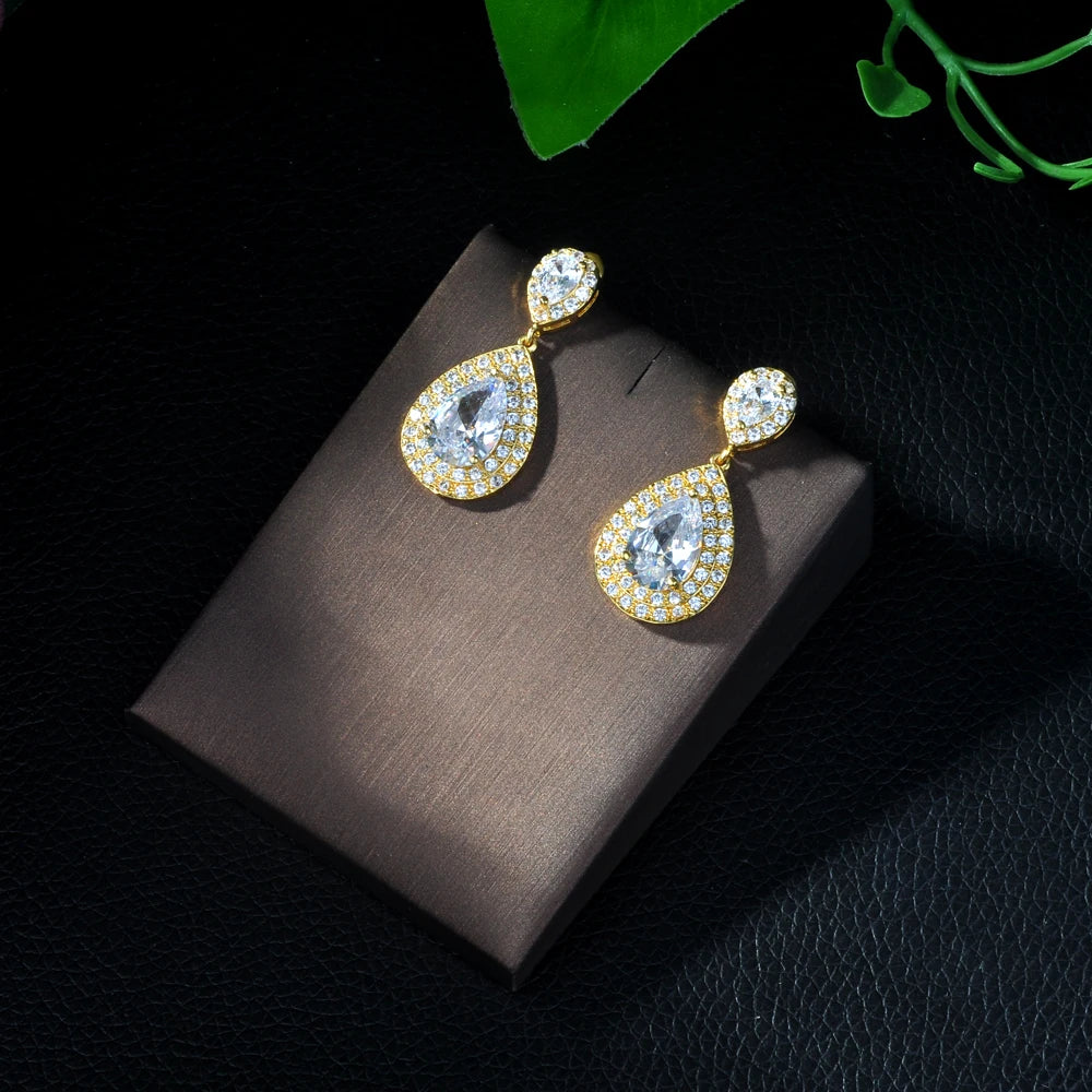 Fashion Women Accessories Micro CZ Stone Pave Drop Earrings AAA Cubic Zirconia Earring White/Rose Gold Color Earrings E-27