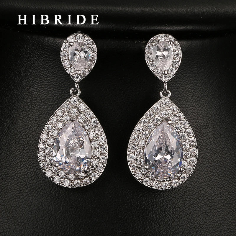Fashion Women Accessories Micro CZ Stone Pave Drop Earrings AAA Cubic Zirconia Earring White/Rose Gold Color Earrings E-27