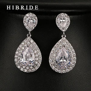 Fashion Women Accessories Micro CZ Stone Pave Drop Earrings AAA Cubic Zirconia Earring White/Rose Gold Color Earrings E-27