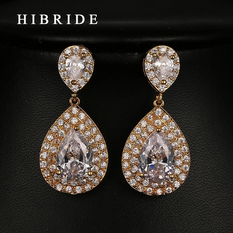 Fashion Women Accessories Micro CZ Stone Pave Drop Earrings AAA Cubic Zirconia Earring White/Rose Gold Color Earrings E-27