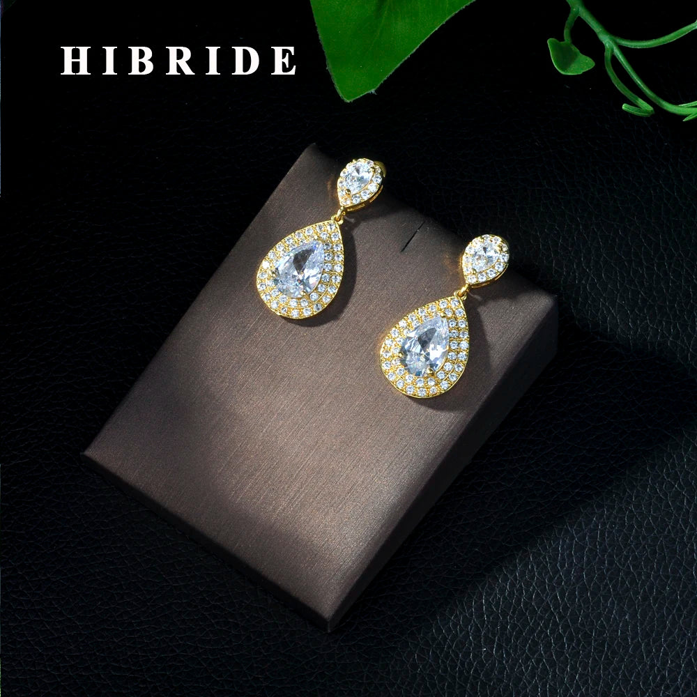Fashion Women Accessories Micro CZ Stone Pave Drop Earrings AAA Cubic Zirconia Earring White/Rose Gold Color Earrings E-27