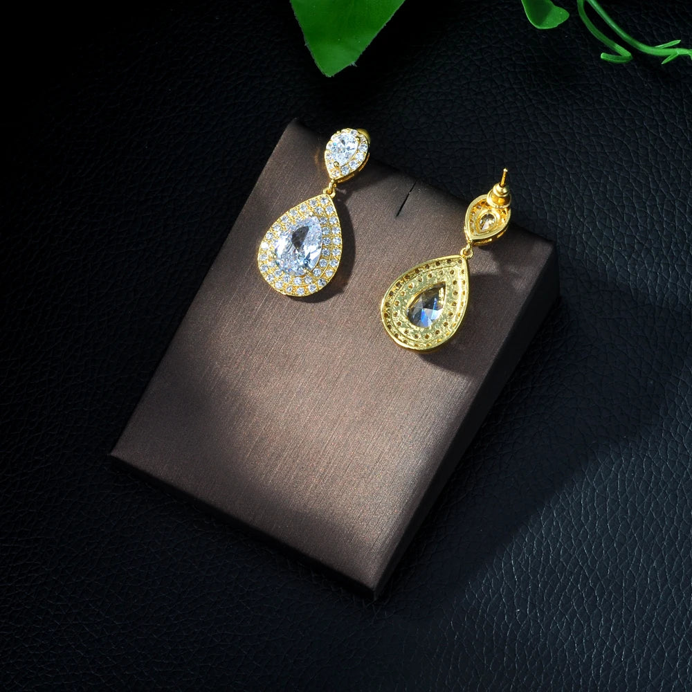 Fashion Women Accessories Micro CZ Stone Pave Drop Earrings AAA Cubic Zirconia Earring White/Rose Gold Color Earrings E-27