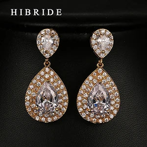 Fashion Women Accessories Micro CZ Stone Pave Drop Earrings AAA Cubic Zirconia Earring White/Rose Gold Color Earrings E-27