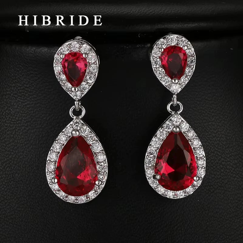 Fashion Jewelry Fashion Red Cubic Zirconia Earrings Women Jewelry , Classic Crystal Drop Earrings For Women Gifts Bijoux E-220